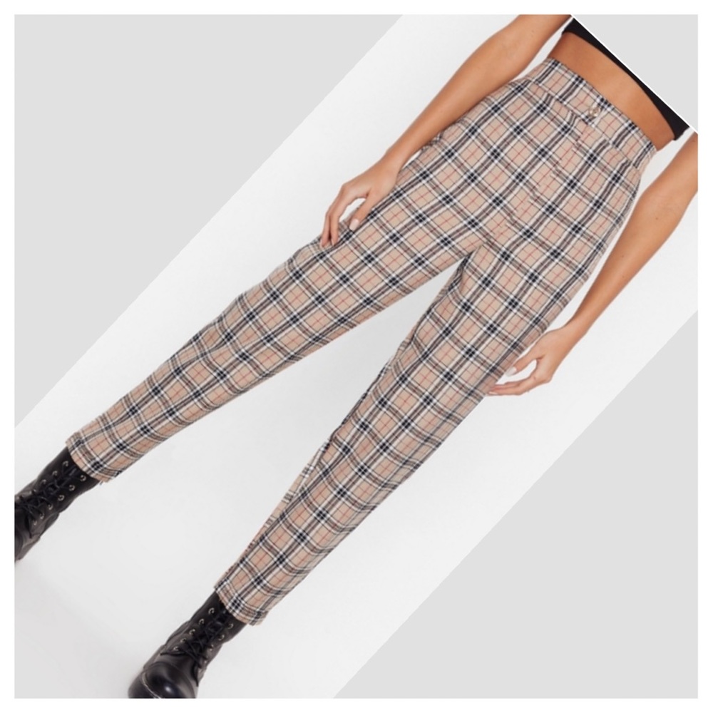 High-Waisted Check Tapered Pants